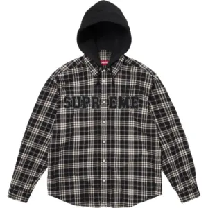 Applique Hooded Flannel Shirt Black