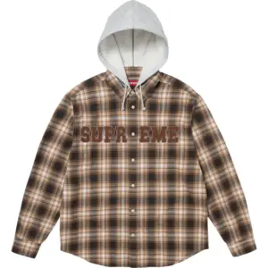 Applique Hooded Flannel Shirt Brown