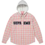 Applique Hooded Flannel Shirt Pink
