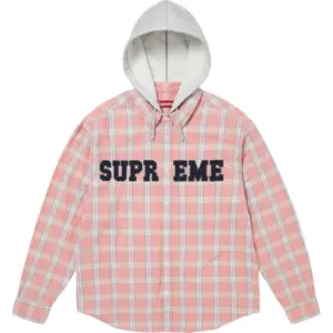 Applique Hooded Flannel Shirt Pink