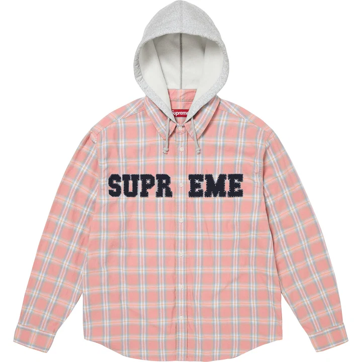 Applique Hooded Flannel Shirt Pink Applique Hooded Flannel Shirt Pink