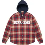 Applique Hooded Flannel Shirt Red