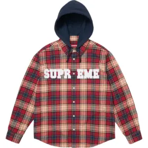 Applique Hooded Flannel Shirt Red