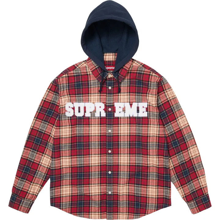 Applique Hooded Flannel Shirt Red Applique Hooded Flannel Shirt Red